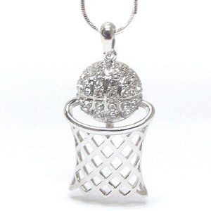 CRYSTAL BASKETBALL PENDANT NECKLACE WHITE GOLD PLATED  PENDANT